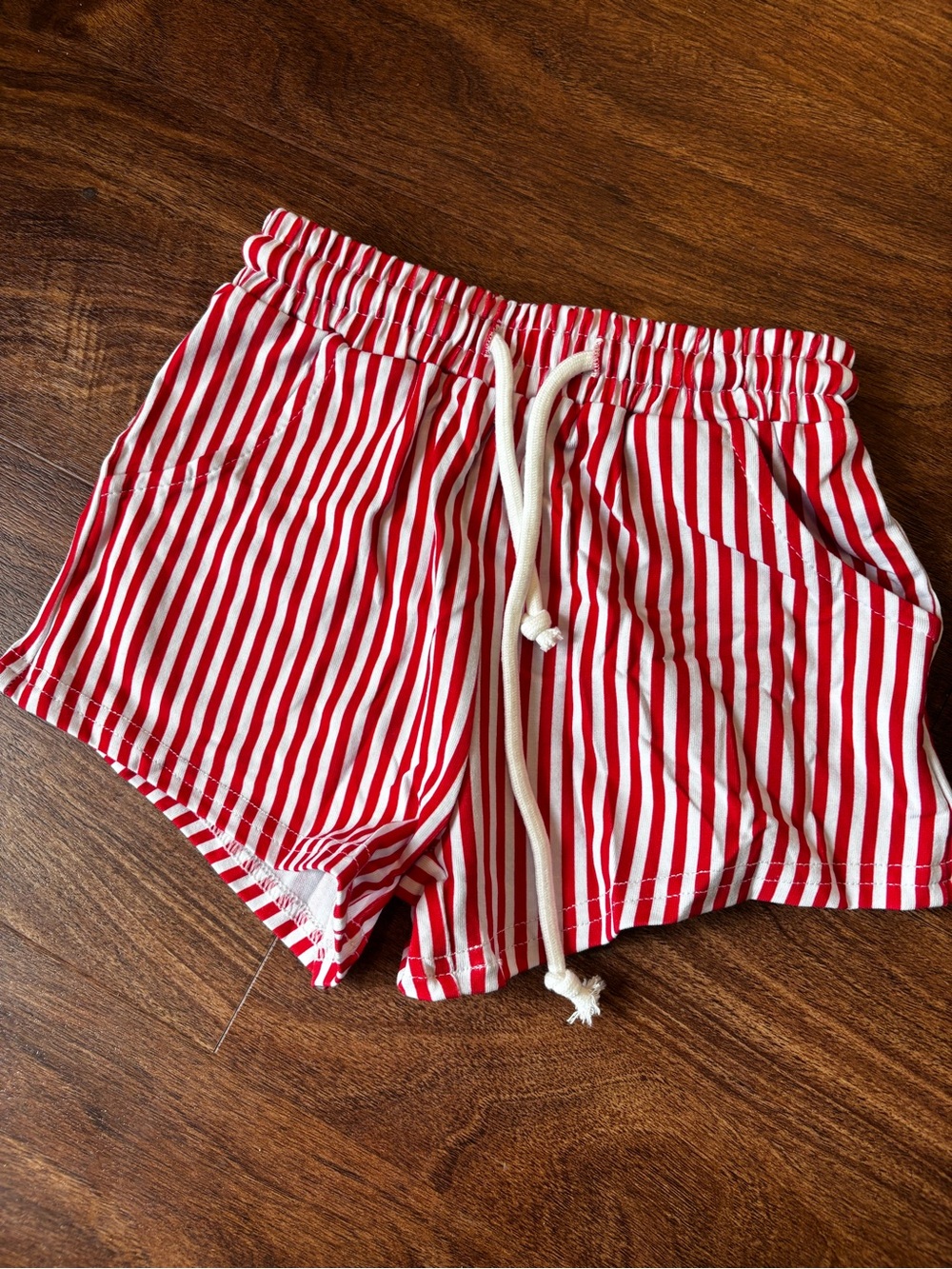 Red & White Striped Boys Drawstring short Shorts